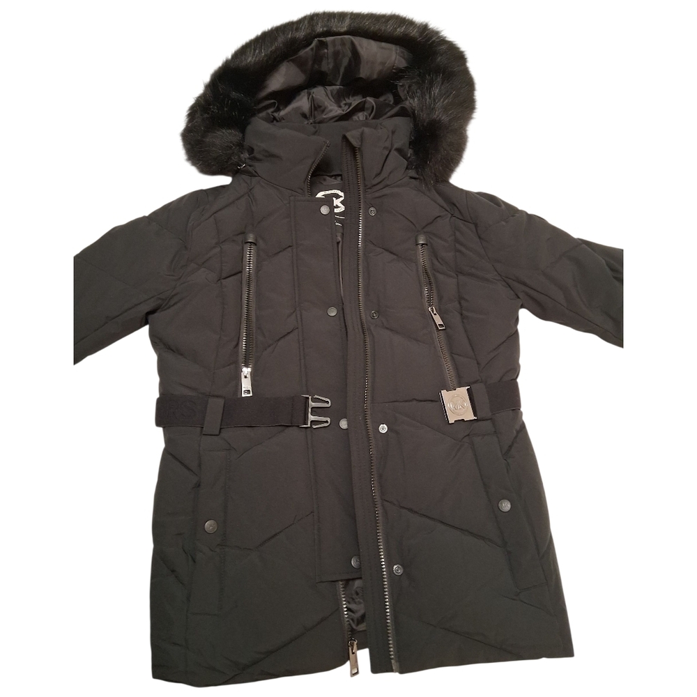 Women's Black Quilted Micheal Kors Jacket with Fur Hood